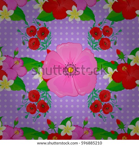 Seamless floral pattern on a violet background with motley flowers.