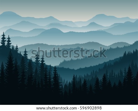 vector morning in mountains Royalty-Free Stock Photo #596902898