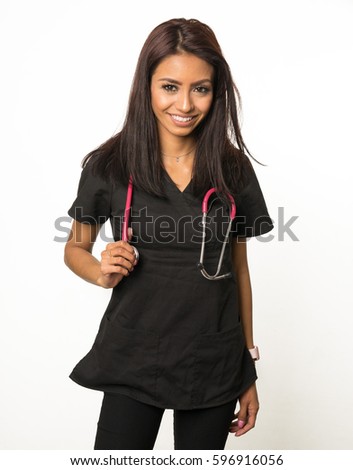 Happy smiling cheerful nurse with a stethoscope