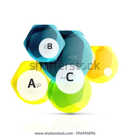 Glass color hexagons. Glossy plastic hexagon design with text and option infographics