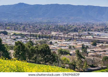 View towards Guadalupe Freeway and Almaden Valley from Communications Hill, San Jose, California