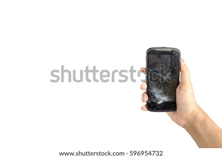 Broken screen phone on white background.