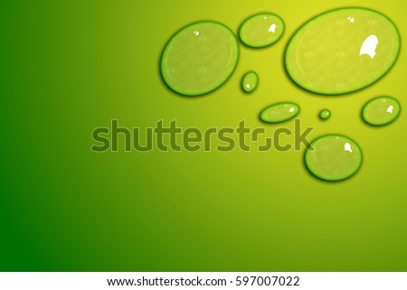 Bright green background with water droplets at the corner.