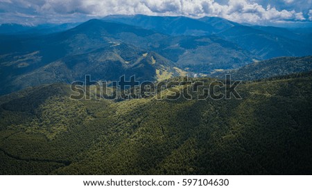 Wonderful forest in the mountains. Aerial photo