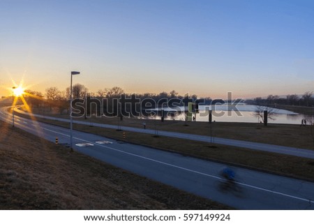 Winter sunset on a lake Jarun in Zagreb, Croatia