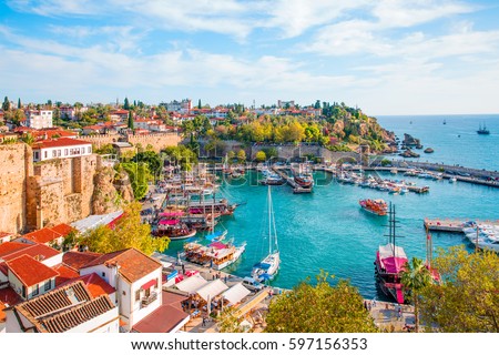 Old town (Kaleici) in Antalya, Turkey Royalty-Free Stock Photo #597156353