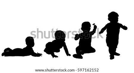 Vector, isolated, silhouette collection child up to a year