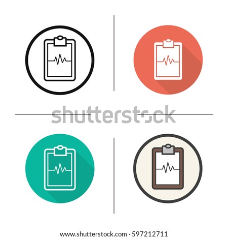 Cardiogram clipboard icon. Flat design, linear and color styles. Heart monitor. Ecg. Isolated vector illustrations