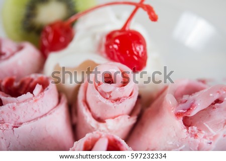 Fresh ice cream roll, ice-roll Royalty-Free Stock Photo #597232334