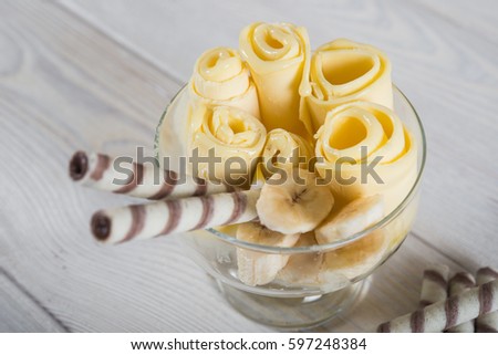 Fresh fried ice cream, ice roll Royalty-Free Stock Photo #597248384