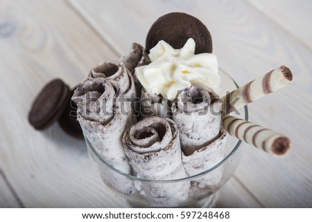 Fresh fried ice cream, ice roll Royalty-Free Stock Photo #597248468