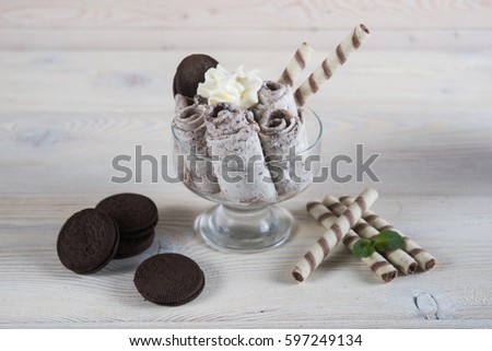 Fresh fried ice cream, ice roll Royalty-Free Stock Photo #597249134