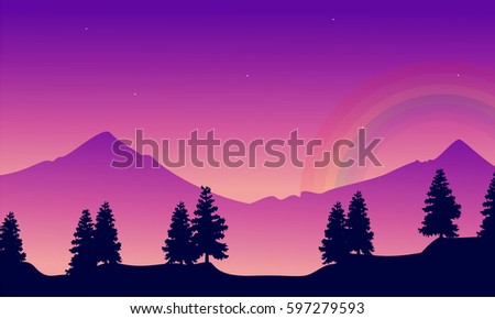 Mountain with rainbow landscape silhouettes style