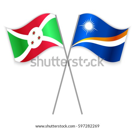 Burundian and Marshallese crossed flags. Burundi combined with Marshall Islands isolated on white. Language learning, international business or travel concept.
