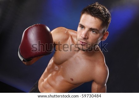 Action boxer gloves on in training attitude