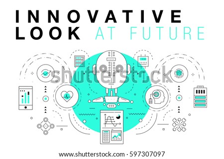 Trendy Innovation systems layouts in polygonal contour line composition, future analysis and technology operations. Made in awesome geometry style with linear pictogram of future for web design. Royalty-Free Stock Photo #597307097