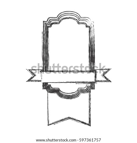 monochrome sketch of rectangular frame with wide ribbon in the bottom side vector illustration