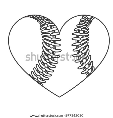 grayscale background of heart with texture of baseball ball vector illustration