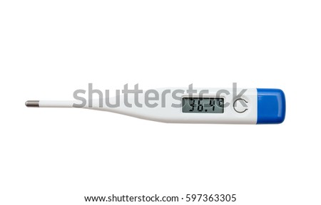 Electronic modern thermometer isolated on white. Fever diagnostic  and healthcare concept Royalty-Free Stock Photo #597363305