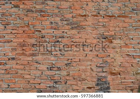 Old red brick wall texture grunge background.Background of old vintage brick wall.
 