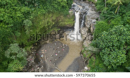 Top Aerial view of Tegenungan Waterfall, Bali, Indonesia
