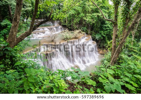 Huay Mae Kamin waterfall  at Khuean Srinagarindra National Park , kanchanaburi povince , Thailand 
