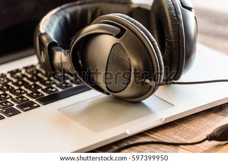 headphones on the laptop