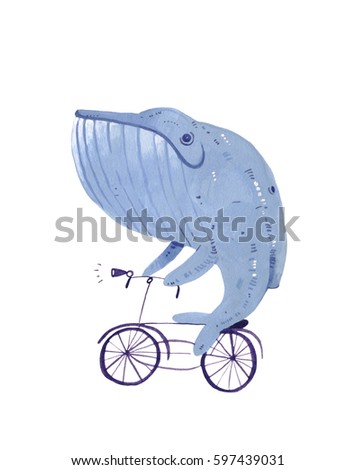 watercolor whale illustration isolated on white background