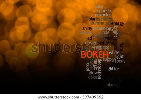 Word  BOKEH with blurred light background.