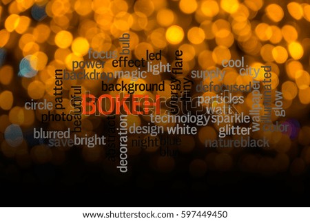 Word  BOKEH with blurred light background.