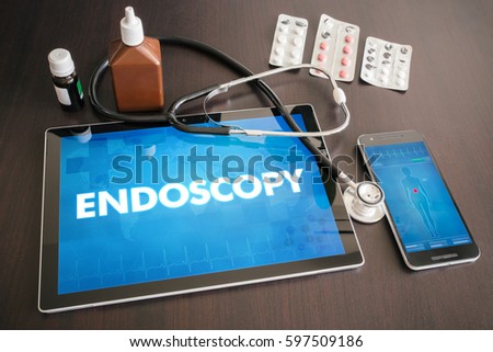 Endoscopy (gastrointestinal disease related) diagnosis medical concept on tablet screen with stethoscope.