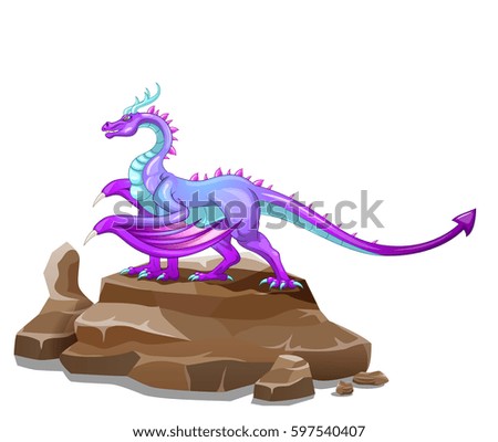 Dragon on the rock cartoon. Vector illustration
