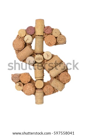 Dollar sign made from wine corks isolated on white