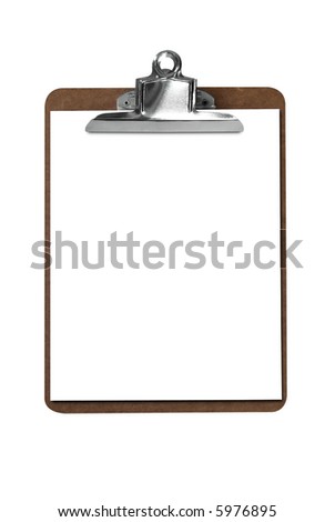 Clip board with blank paper isolated over white with a clipping path Royalty-Free Stock Photo #5976895