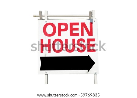 Real estate open house sign isolated on white