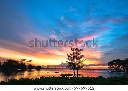Sunset on the Tha La Lake, Chau Doc District, An Giang Province.