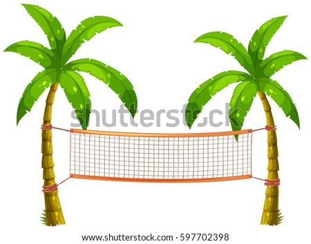 Volleyball net on coconut trees illustration