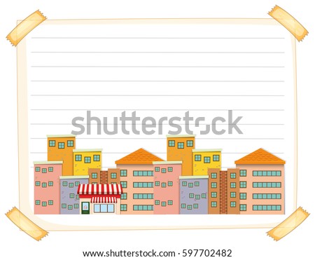 Line paper template with buildings illustration