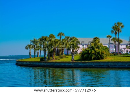 Peaceful palms peninsula on Tampa Bay in St Petersburg, Pinellas County, Florida USA