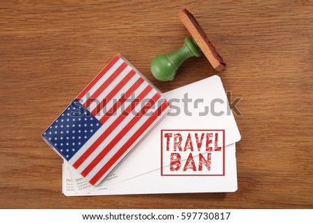 concept shot of travel ban to united state Royalty-Free Stock Photo #597730817