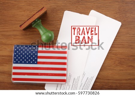 concept shot of travel ban to united state Royalty-Free Stock Photo #597730826