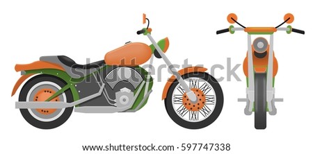 Color motorcycle. View of the front view, side view vector illustration. Isolated on a white background.