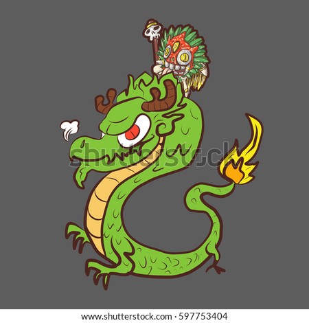 The Dragon with a shaman. Cartoon illustration
