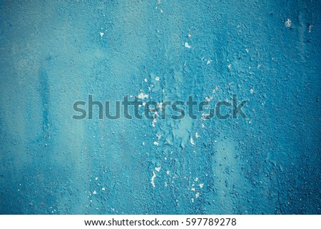 Rough Blue Texture With Peeling paint on a metal surface. Abstract Grunge Decorative Background. Horizontal Image With Copy Space