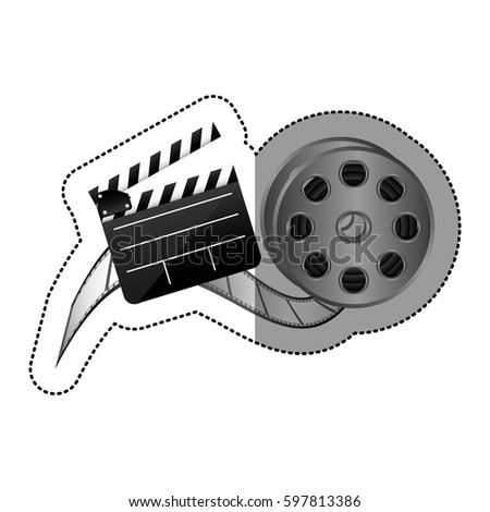 sticker with cinematography movie video film tap and clapperboard vector illustration