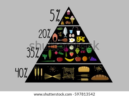 raster healthy food pyramid icon set