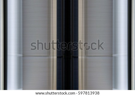 Reworked close-up photo of transparent glass partitions with reflection of tiled wall. Abstract background image on the subject of modern architecture or interior