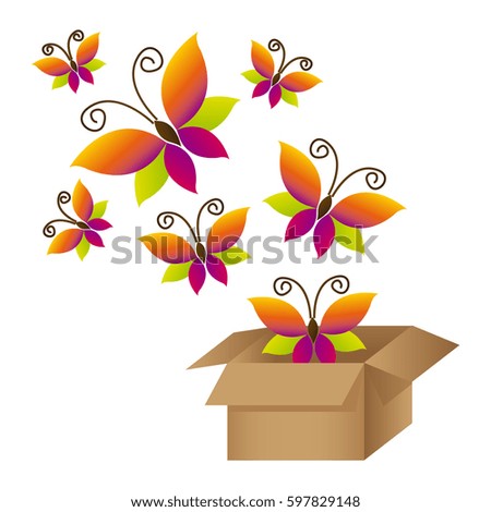 colorful background with abstract butterflies coming out of the box vector illustration