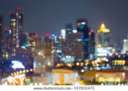 Blurred bokeh light city downtown night view, abstract background