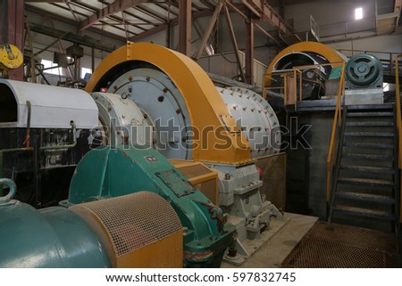 Gold mining. Industrial factory. Equipment Royalty-Free Stock Photo #597832745